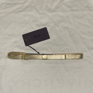 Prada Gold Leather Stretch Bow Headband